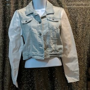 American Rag Denim Jacket with Leather Sleeves EUC